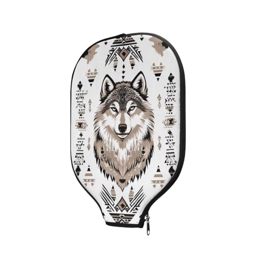 TSOVTHRID Tribal Wolf Print Pickleball Paddle Cover Pickleball Paddle Case Universal 8.66 x 11.42 Inch Premium Pickle Ball Accessories Pickle Ball Paddle Sleeve Fits Most Paddles