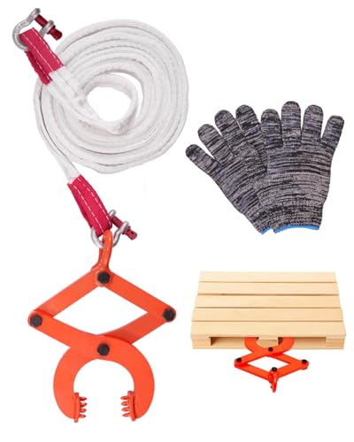 Pallet Puller Clamp Kit 1t/2205lbs – Industrial Heavy Duty Pallet Tool Set for Forklift & Truck with Steel Scissor Grip, Hook Attachments, Polyester Gloves, and 19' Tow Strap