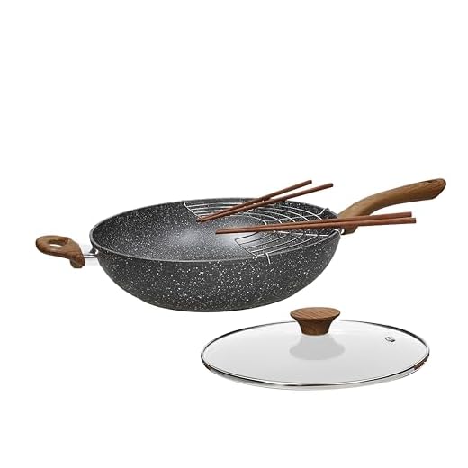 Tognana Stone & Wood, wok oriental con griglia e coperchio in vetro 32 cm + 4 bastoncini in legno, alluminio, grigio