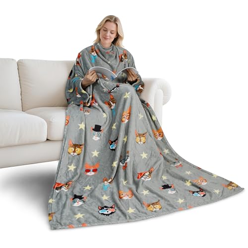 Catalonia Classy - Coperta con maniche regalo per adulti, donne e uomini, extra calda e leggera, coperta portatile, in pile microplüsch, coperta morbida e soffice per TV, regalo di Natale, Einzel