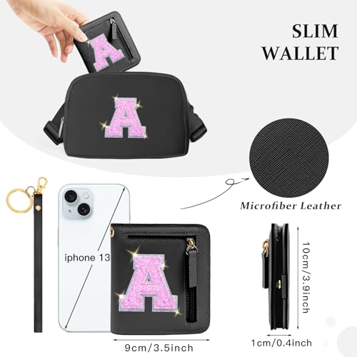 Image of COSHAYSOO Initial Wallet RFID Small Bifold Slim Letter Wallet for Women Teenager Girls Travel Daily Necessities Credit Cards Money Cash Coin Organizer, Black, Compact, A