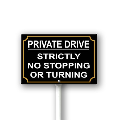 Private Drive Strictly No Stopping Turning Sign For House, 12" x 8" All Aluminum Construction Yard Sign With 12.8" Long Stake, UV Protected Weather Resistant and Easy Install for Lawns Garden