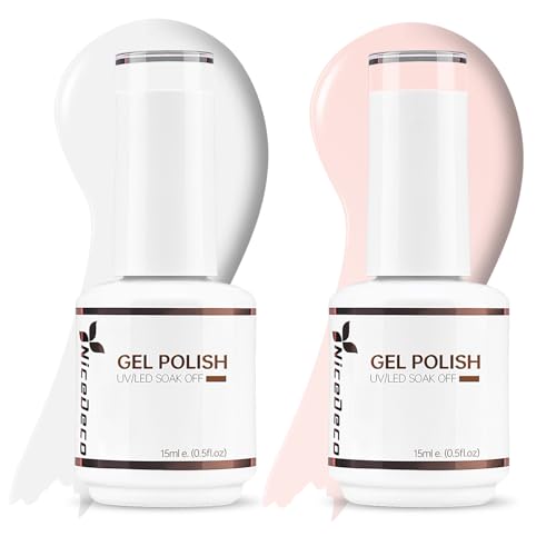 Nicedeco 2 Couleurs 15ML Vernis Gel Semi Permanent Blanc + Rose, Vernis à Ongles Gel Polish Soak Off UV LED Brillant Longue Durée KIT 1