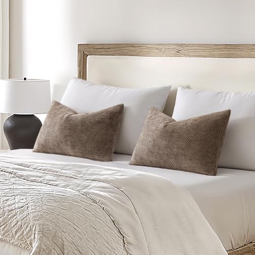 Image of MIULEE Dercorative Lumbar Throw Pillow Covers 12x20 Inch Brown 2 Pack