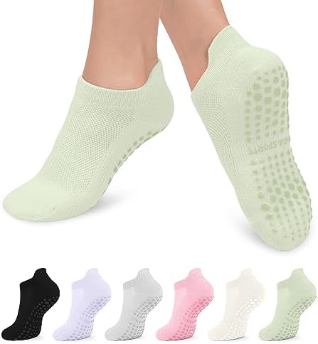 6 Pairs Pilates Grip Socks for Women, Non-slip Yoga Athletic Socks for Barre Ballet Barefoot Workout Hospital