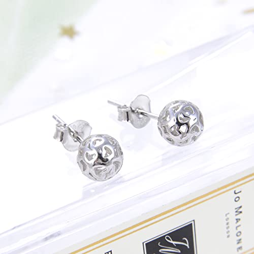 925 Sterling Silver Ball Stud Earrings - 0.28'' Heart Pattern Earrings For Women - 24K Gold Plated Round Earrings Fine Jewelry4