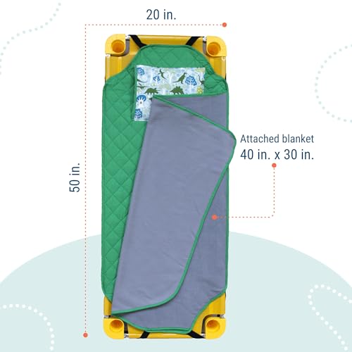 Image of Wildkin Modern Kids Nap Mat with Pillow for Boys - Cotton Blend, Elastic Straps, Toddler Sleep Mat for Daycare, Preschool, Kindergarten & Travel, Ages 3-7, Machine Washable - Dinomite Dinosaurs
