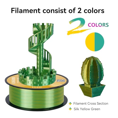 Image of Kingroon PLA Filament, Multicolor Silk PLA Filament, Dual Color 3D Printer Filament, 1.75 mm, Dimensional Accuracy + /- 0.03 mm, 1kg Spool(2.2lbs), Yellow Green