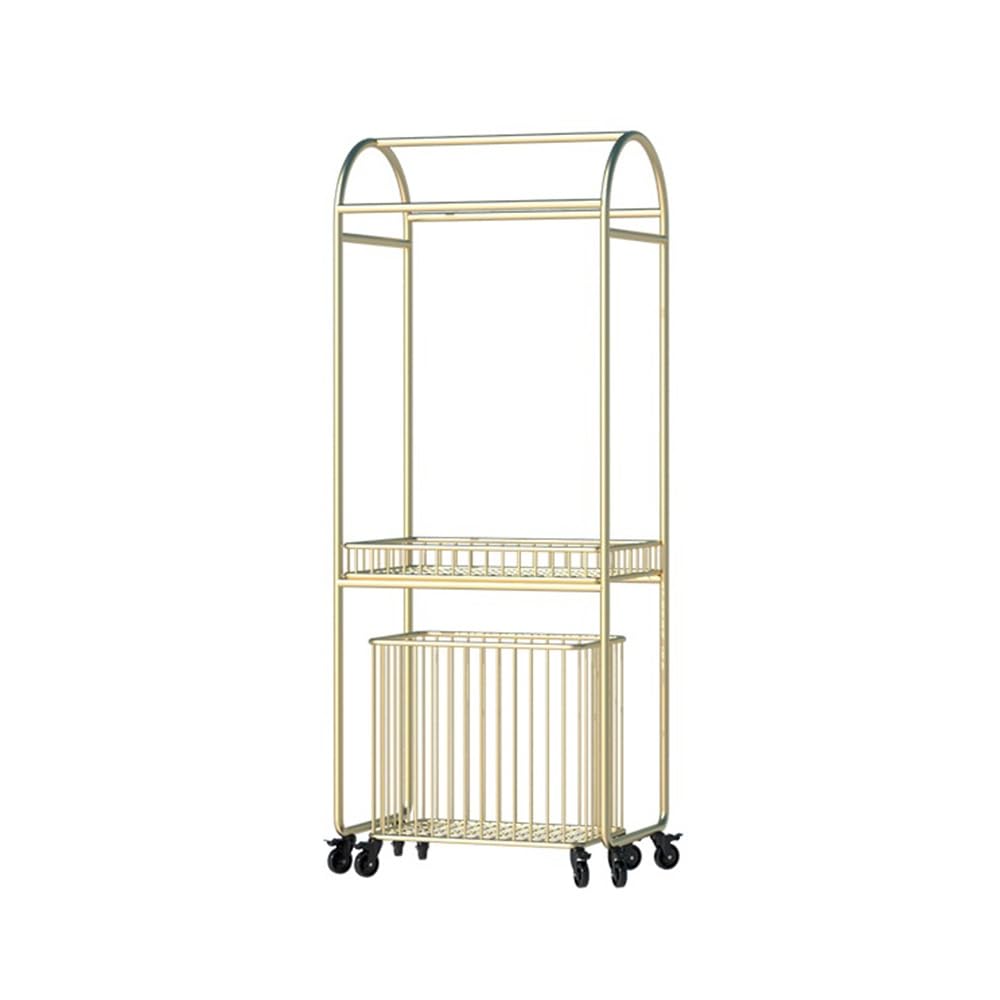 towel rail Bathroom Storage Rack Towel Integrated Bathtub Wash Basin Floor Movable Laundry basket with wheels(Gold)