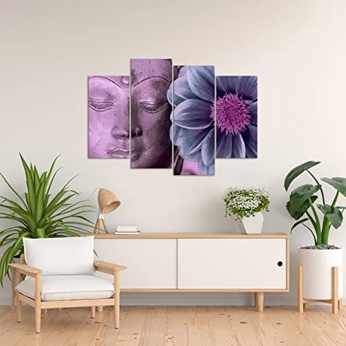 Mloml 4 Panels Purple Buddha Canvas Wall Art Decoration Pictures Lotus Statue Portrait Flower Religion Painting Poster Zen Theme Meditation Artwork Prints For Living Room Bedroom Office Wall Decor Ready To Hang #TOP3