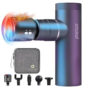 Arboleaf Mini Pistola de Masaje Muscular con Calor y Frío,Masajeador Muscular Eléctrica 5 Velocidades 4 Cabezal de Silicona, Massage Gun 3200rpm Bajo Ruido,2000mAhx2 Baterías Carga Tipo-C