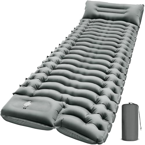 Image of FUN PAC Camping Sleeping Pad with Pillow Built-in Foot Pump Inflatable Sleeping Pads Compact for Camping Backpacking Hiking Traveling - Gray