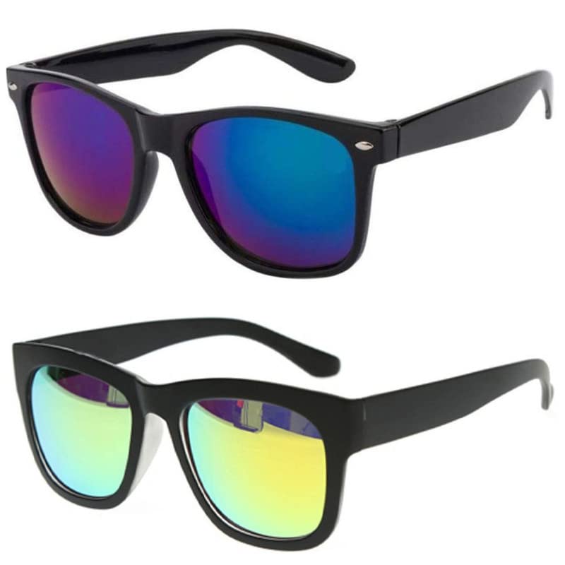Unisex Combo Offer Pack Of Rectangular Sunglasses For Men And Women Uv Protected (Lens Blue, Green || Frame Black || YNCH-145) - 2 Goggles-image-49