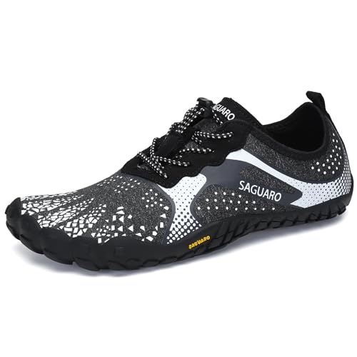 SAGUARO Hombre Barefoot Zapatillas Minimalistas Mujer Antideslizante Zapatos Barefoot para Zero Drop Soles Negro Oscuro,Gr.43
