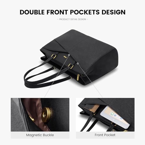 Image of Laptop Tote Bag for Women 15.6 Inch Waterproof Leather Computer Laptop Bag Women Business Office Work Bag Briefcase Large Travel Handbag Shoulder Bag