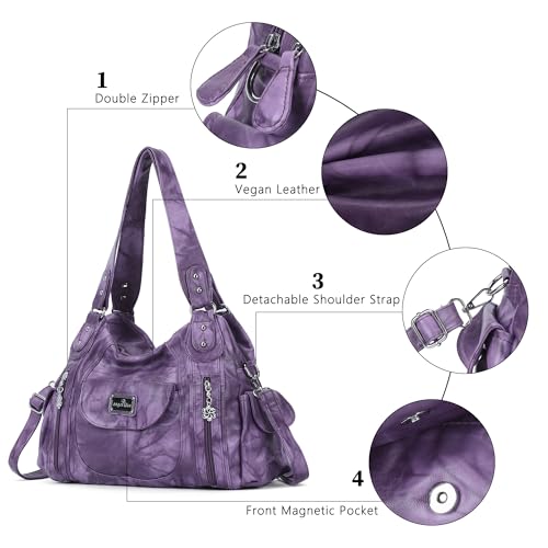 Image of Angel Kiss Purses for Women, Large Shoulder Bag Hobo Tote Purse Mutipocket Faux Leather Satchel Hobo Purse