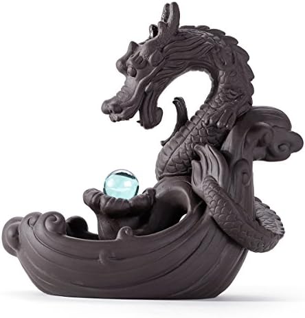 OTOFY Handmade Ceramic Incense Holder, Backflow Incense Burner Figurine Incense Cone Holders Home Decor Gift Decorations Statue Ornaments (Auspicious Dragon Ball)