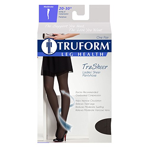 Image of Truform Sheer Compression Pantyhose, 20-30 mmHg, Women's Shaping Tights, 20 Denier, Black, Large (Pack of 2)