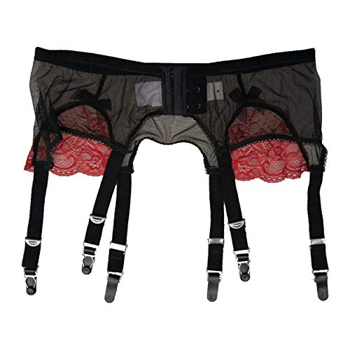 Hedy & Vivian Mesh Garter Belts With 6 Wide Straps Sexy Mesh & Lace Garters Metal Clips Women's Lingerie Gb001 (L) Black #TOP4