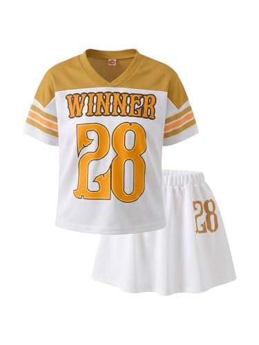Image of PureChapter Tween Girls 2 Piece Outfits Short Sleeve Tops and Pleated Skirt Set, Cute Pleated Skirt for Girls Size 7-14