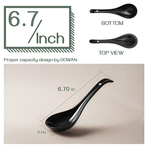 Image of DOWAN Soup Spoons, Ceramic Chinese, Asian Soup Spoons, White Japanese Spoon Large for Ramen Pho Wonton Dumpling Miso, Deep Oval Hook Design, Set of 6 (6, Black)
