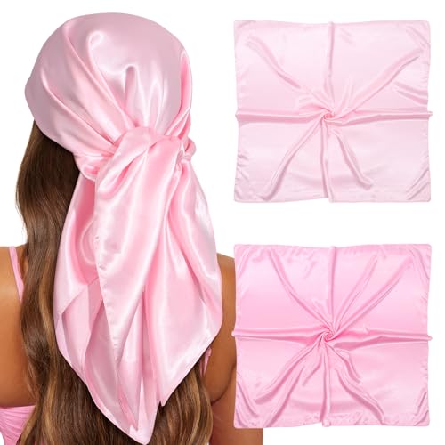 CHLINS 35” Large Head Scarf for Women Satin Head Scarf 2Pcs Square Silk Like Hair Scarf Bandanas Hair Wrapping Neck Scarf