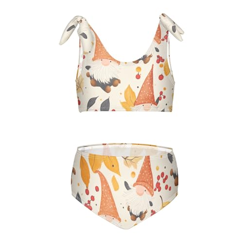 KLL Autumn Gnomes Yellow Leaves Berries Vintage Girl 2 Pieces Bikini Set Beach Swimsuit Swimming Suits Adjustable Shoulder
