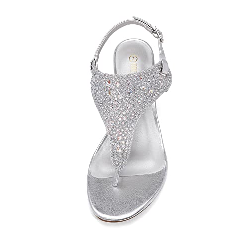 Image of DREAM PAIRS Women's Wedge Thong Sandals, Summer Rhinestone Dress Shoes for Wedding