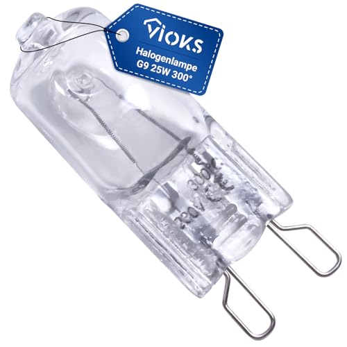 VIOKS Glühbirne G9 25 Watt 230V Ersatz für Bosch Siеmens 00607291 Backofen Licht - G9 Halogen Backofenlampe 25W 300 Grad mit 2 Schlaufenformanschlüssen - Backofen Birne G9 Leuchtmittel für Backofen