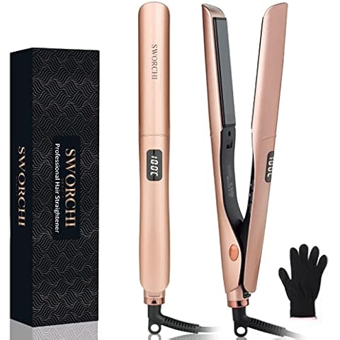 Hair Straighteners for Women 2 in 1 Hair Straightener and Curler Ceramic Plates Adjustment Temperature Flat Iron with LCD Dispaly for Long Short Thick Hair (Rose Gold) Cover