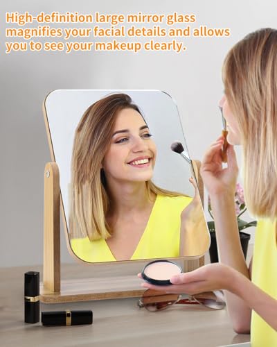 Image of Jutyum Standing Mirror Small Wooden Table Mirror 25 x 22 cm Freestanding Cosmetic Mirror for Dressing Table, Desk, Bedroom, Bathroom Removable Simple