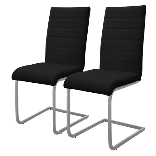 ML-Design Lot de 2 Chaises de Salle à Manger Noir en Simili Design Cantilever Chaise Pied Luge Assise Rembourrée Ergonomique Dossier Haut Piètement...