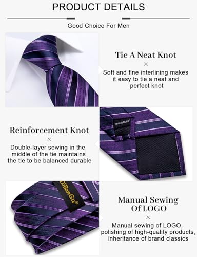 Image of DiBanGu Mens Tie Silk Plaid Striped Necktie and Pocket Square Cufflinks Tie Clip Set with Gift Box Formal Wedding Party