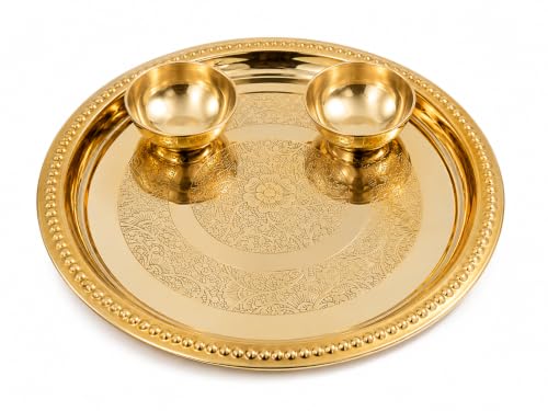Best Puja Thali Sets: Stainless Steel vs Brass 23 RASOOVA 100% Pure Brass Pooja Thali Set 8 Inch with 2 Katori | Pi...