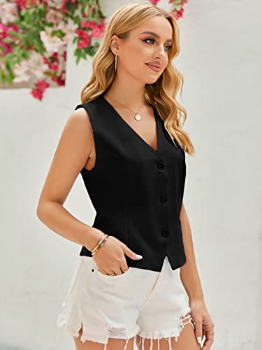 GAMISOTE Women Buttons Vest Crop Vintage Sleeveless V Neck Elastic Chiffon Waistcoat4