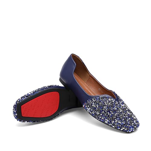 Women Rhinestone Flats Silver,Square Toe Bling Glitter Dressy Casual Bridal Wedding Sparkly Comfortable Shoe2