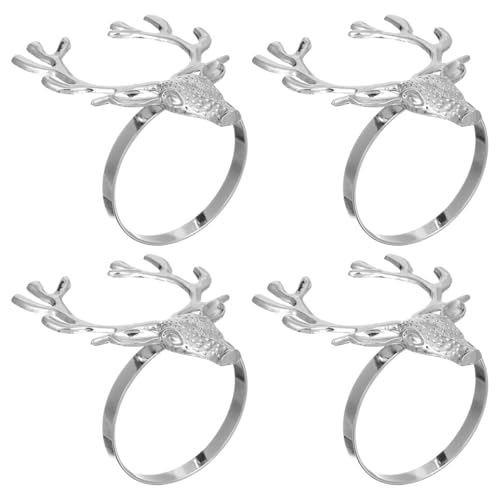 Amosfun 4er Set Weihnachtsserviettenringe Hirsch Design, Silber,...