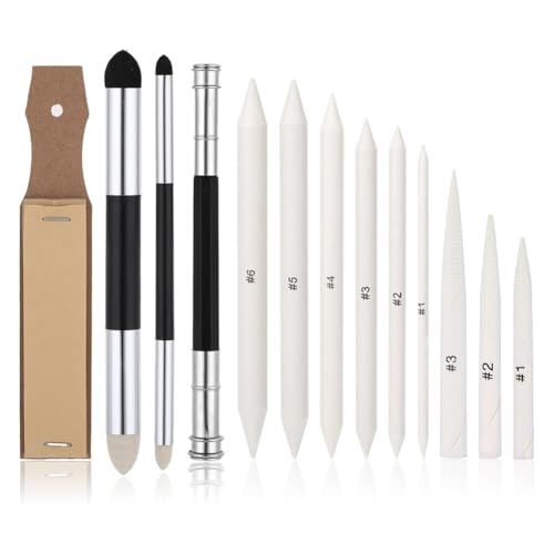 Wuden 13PCS Blending Stump, Art Blenders with Blending Sponge Pens and Sandpaper Pencil Sharpener Blending Sticks for Drawing