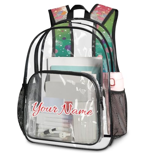Personalized Large Clear Backpack Stadium Approved Heavy Duty PVC Plastic Custom Ice Cream Transparent Backpacks See Through Bag with Name, Cute Ice Cream