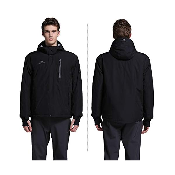 CAMEL CROWN Men's Mountain Snow Waterproof Ski Jacket Detachable Hood Windproof Fleece Parka Rain Jacket Winter Coat Black XXL - Image 5