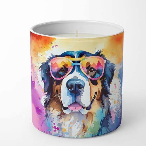 Caroline's Treasures Bernese Mountain Dog Hippie Dawg Decorative Soy Candle Nature Soy Wax Essential Oil Home Decor Ideal for Bedroom Kitchen Bath Office Gift, 10 oz