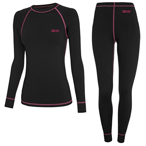 Norde Cálido Line Mujer Función Ropa térmica Activo Transpirable Base Layer Set Outdoor Ciclismo Running, Negro/Rosa