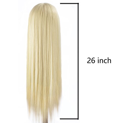 ERSIMAN 27" Cosmetology Synthetic Fiber Blonde Hair Mannequin Head Manikin Training Head with Free Clamp