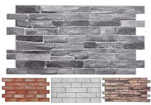 3D Wall Panels for Living Room Kitchen Decorative Tiles PVC Plastic Cladding Grey Slate Stone Effect (10 PCS / 4.60M2)
