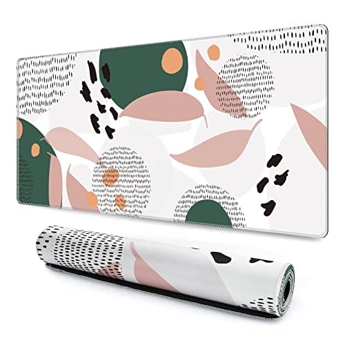 HAOCOO Large Gaming Mouse Pad, Extended XXL Mousepad with Anti-Slip Base & Stitched Edges, Cute Desk Pad for Keyboard and Mouse, 900x400mm Desk Mat for Gaming Work, Geometric Leaves