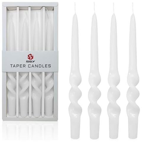 White Taper Candles - 9.5inches Long Candlesticks Spiral Taper Candles Twisted Tapered Candle Set of 4 for Dinner Unscented Candle Wedding Home Decoration Cover