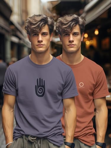Image of BULLMER Trendy Printed Cotton Blend Crew Neck /Round Neck Half Sleeve Tshirt for Men- Pack of 2