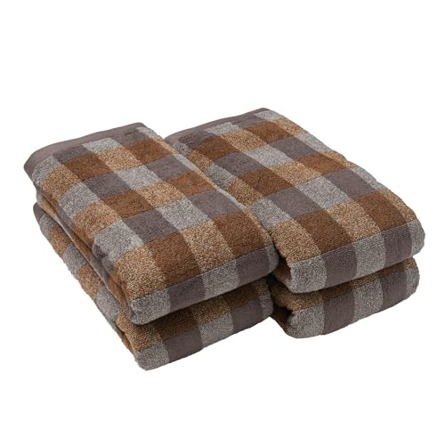 無印良品 ふっくらパイルバスタオル(柄)・4枚組 60×120cm・スモーキーイエローチェック/やわらか 84345746