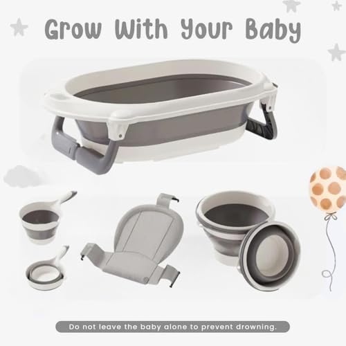 Image of Toriox New Born Baby Bathtub Plastic Safety Bath Tubs Set Bath Rack Household Baby Bathtub for Kids Seat Portable & Space-Saving 4 in 1 Bathtub with Support Bathnet,Bucket & Mug