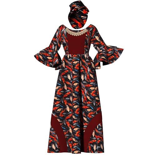 Image of iooiooi Womens African Print Party Maxi Dress Tradition Dashiki Ankara Long Dress & Headwrap
